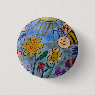 Badge Rond 2,50 Cm Insigne des abeilles et des fleurs de miel