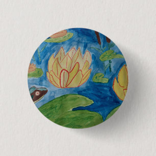 Badge Rond 2,50 Cm Insigne grenouille et Nénuphar