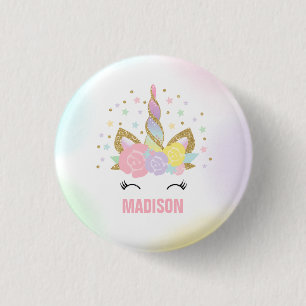 Badge Rond 2,50 Cm Insigne Unicorn Favoris Pin Rose & Gold