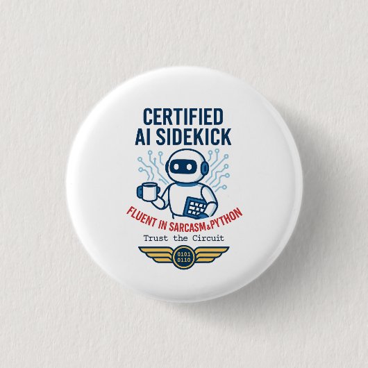 Badge Rond 2,50 Cm Intelligence Artificielle Sidekick Drôle Design (Devant)