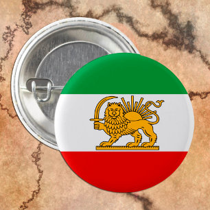Badge Rond 2,50 Cm Iran, drapeau perse avec Lion, Shah d'Iran