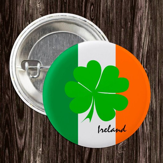 Badge Rond 2,50 Cm Irlande & quatre feuilles de trèfle, drapeau irlan