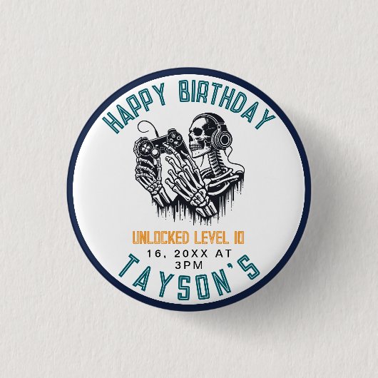 Badge Rond 2,50 Cm It’s Game On Skull – Video Game Birthday party (Devant)