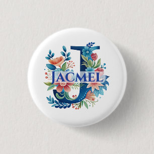 Badge Rond 2,50 Cm Jacmel J bouton rond blanc/B style n° 280305