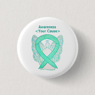 Badge Rond 2,50 Cm Jade Green Awareness Ruban Angel Boutons Pins