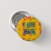 Badge Rond 2,50 Cm J'aime Jésus Christian Fleurs Fille Motif Jaune (Devant & derrière)