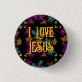 Badge Rond 2,50 Cm J'aime Jésus Christian Fleurs Motif (Devant)