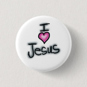 Badge Rond 2,50 Cm J'aime Jésus Je Cœur Jésus Blanc 