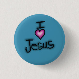 Badge Rond 2,50 Cm J'aime Jésus Je cœur Jésus Bleu