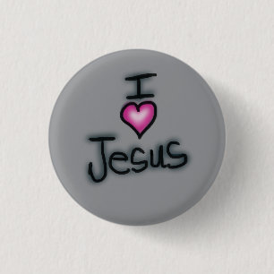 Badge Rond 2,50 Cm J'aime Jésus Je cœur Jésus Gris