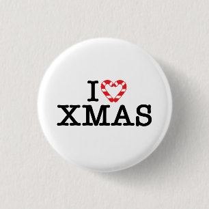 Badge Rond 2,50 Cm J'aime le cœur en canne de Noël