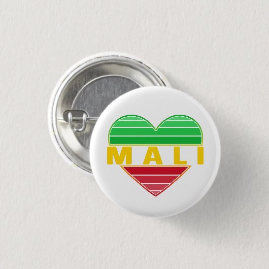 Badge Rond 2,50 Cm J'aime le Mali, coeur malien (Devant & derrière)