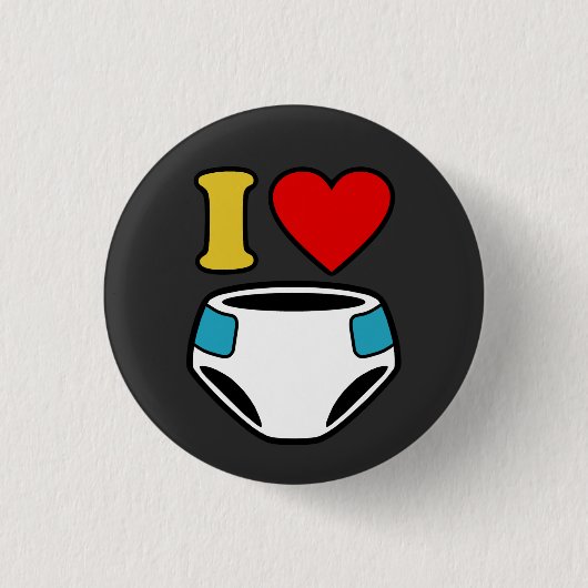 BADGE ROND 2,50 CM J'AIME LES DIAPERS (Devant)
