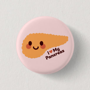 Badge Rond 2,50 Cm J'Aime Mes Pancréas - Pancréas Doux Souriants