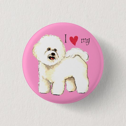 Badge Rond 2,50 Cm J'aime mon Bichon Frise (Devant)