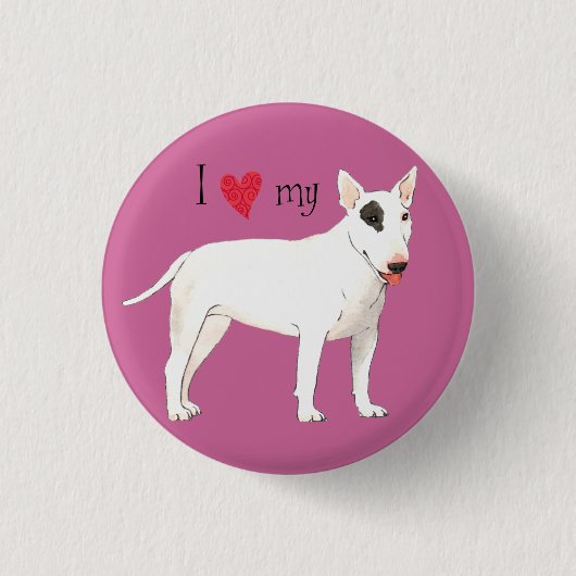 Badge Rond 2,50 Cm J'aime mon Bull Terrier (Devant)
