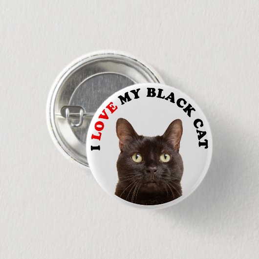 Badge Rond 2,50 Cm J'Aime Mon Chat Noir (Devant & derrière)