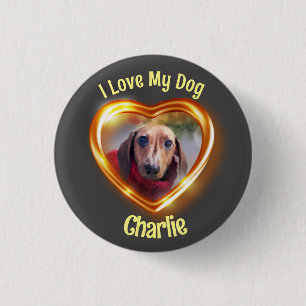 Badge Rond 2,50 Cm J'Aime Mon Chien Animateur Coeur Qui Brille