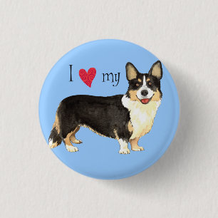 Badge Rond 2,50 Cm J'aime mon corgi de Gallois de cardigan