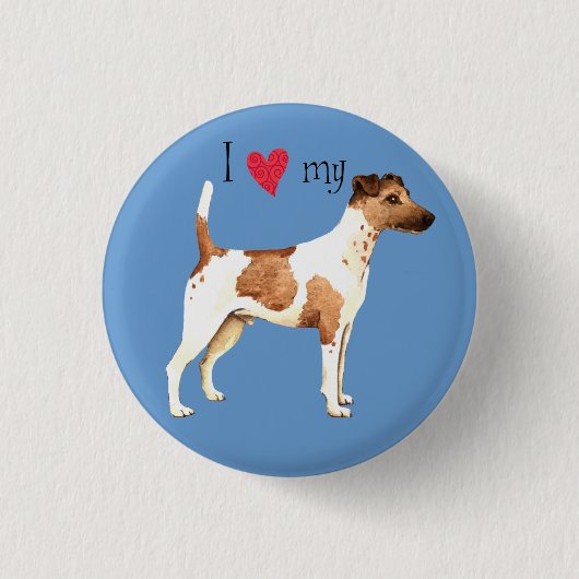 Badge Rond 2,50 Cm J'aime mon Fil Fou Fox Terrier (Devant)