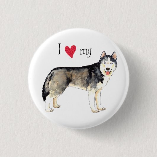 Badge Rond 2,50 Cm J'aime mon Husky (Devant)