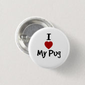Badge Rond 2,50 Cm J'aime mon Pug (Devant & derrière)