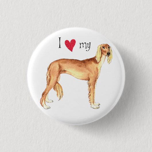 Badge Rond 2,50 Cm J'aime mon Saluki (Devant)