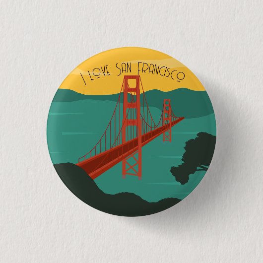 Badge Rond 2,50 Cm J'aime San Francisco - Golden Gate Bridge (Devant)