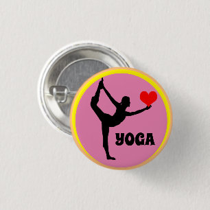 Badge Rond 2,50 Cm J'aime Yoga & Red Heart mode / Yogini déesse B