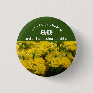 Badge Rond 2,50 Cm Jalon Anniversaire Jaune Floral 80e Célébration