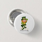 Badge Rond 2,50 Cm Jamais Lucky Green Gnome & Clover en blanc (Devant & derrière)