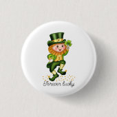 Badge Rond 2,50 Cm Jamais Lucky Green Gnome & Clover en blanc (Devant)