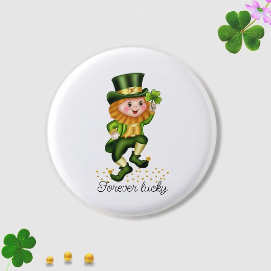 Badge Rond 2,50 Cm Jamais Lucky Green Gnome & Clover en blanc