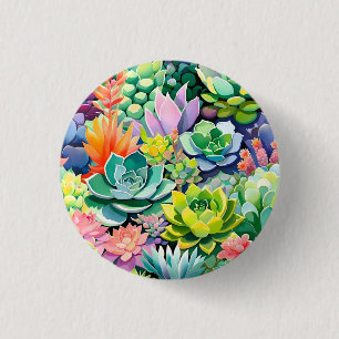 Badge Rond 2,50 Cm Jardin botanique de succulentes colorées d'été