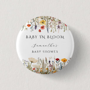 Badge Rond 2,50 Cm Jardin de bébé aux fleurs sauvages blanches aquare