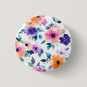 Badge Rond 2,50 Cm Jardin de printemps vintage floral aquarelle