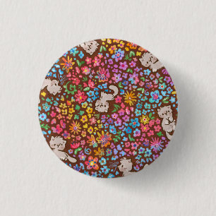 Badge Rond 2,50 Cm Jardin fantaisiste de Pebble Chat Gris et Floral L