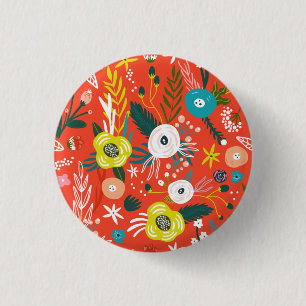 Badge Rond 2,50 Cm Jardin Floral Fleuri de printemps rouge