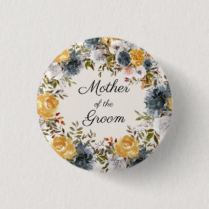 Badge Rond 2,50 Cm Jaune bleu peint à la main Floral Mère Groom