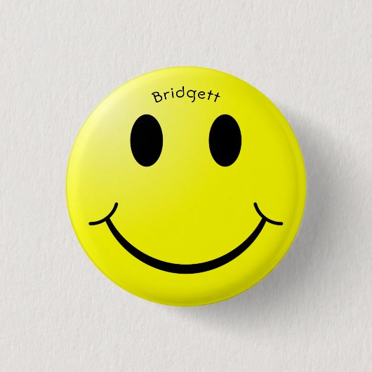 Badge Rond 2,50 Cm Jaune Visage Joyeux Personnalisé (Devant)