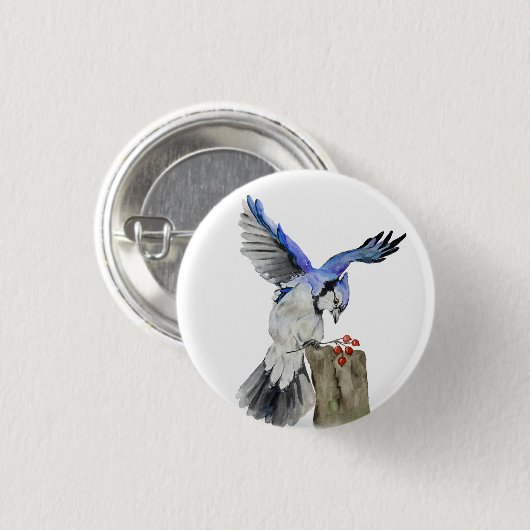 Badge Rond 2,50 Cm Jay bleu d'oiseau de la forêt (Devant & derrière)