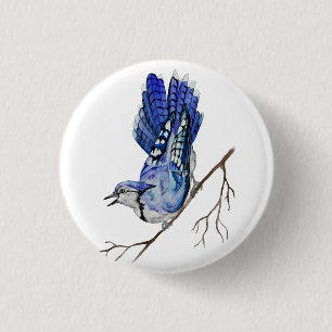 Badge Rond 2,50 Cm Jay bleu d'oiseau de la forêt