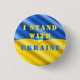 Badge Rond 2,50 Cm Je Me Tiens Avec L'Ukraine - Drapeau Du Coeur De L