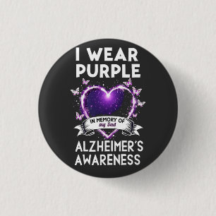 Badge Rond 2,50 Cm Je porte le violet en mémoire de mon père Alzheime
