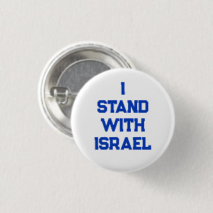 Badge Rond 2,50 Cm Je suis avec Israël blanc bleu serif texte moderne