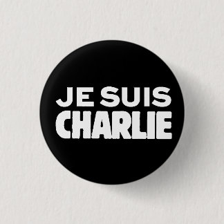 Badge Rond 2,50 Cm Je Suis Charlie-Je AM Charlie-Blanc sur le noir