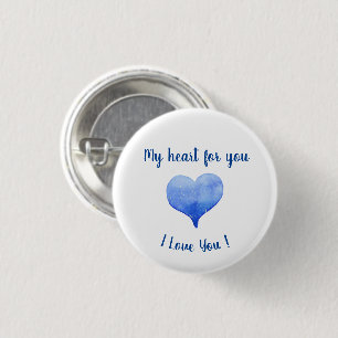Badge Rond 2,50 Cm Je t'aime Coeur Bleu mignon Saint Valentin