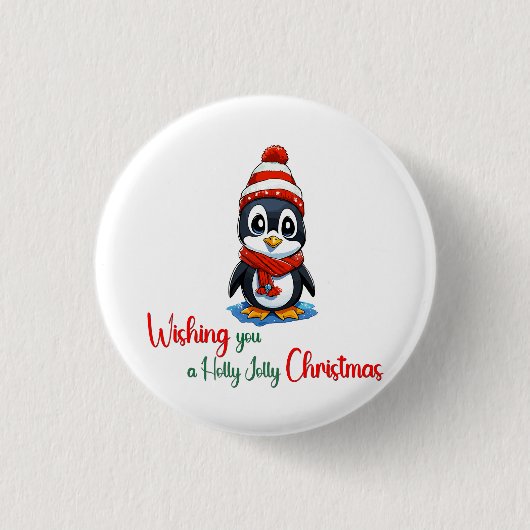 Badge Rond 2,50 Cm Je vous souhaite un saint joyeux Noël Pinguain (Devant)