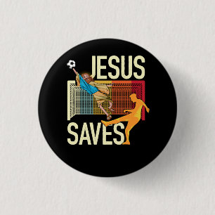 Badge Rond 2,50 Cm Jésus Saves I Christian Faith I Jesus Soccer Goalk