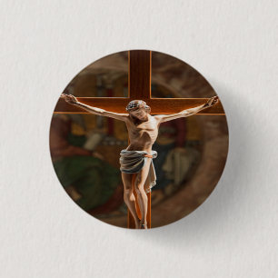 Badge Rond 2,50 Cm Jésus sur le bouton croisé